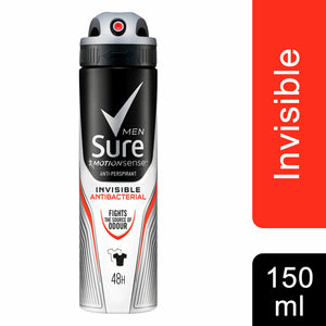 Sure Men Anti Perspirant Invisible Antibacterial Deodorant, 6 Pack, 150ml