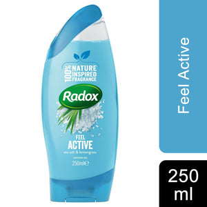 Radox Feel Active Shower Gel, Sea Salt and Lemongrass, 6 Pack, 250ml