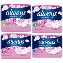 Load image into Gallery viewer, Always Sensitive Sanitary Towels, Long Ultra/Night Ultra/Normal Ultra, 8 Pack