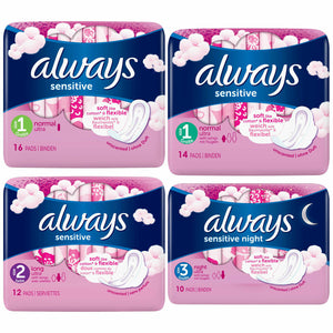 Always Sensitive Sanitary Towels, Long Ultra/Night Ultra/Normal Ultra, 8 Pack