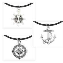 Load image into Gallery viewer, Black Leather Cord Tibetan Silver Charm Choker Pendant Chain
