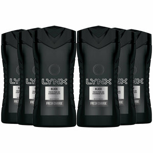 Lynx Fresh Charge Shower Gel Body Wash, Black, 6 Pack, 250ml
