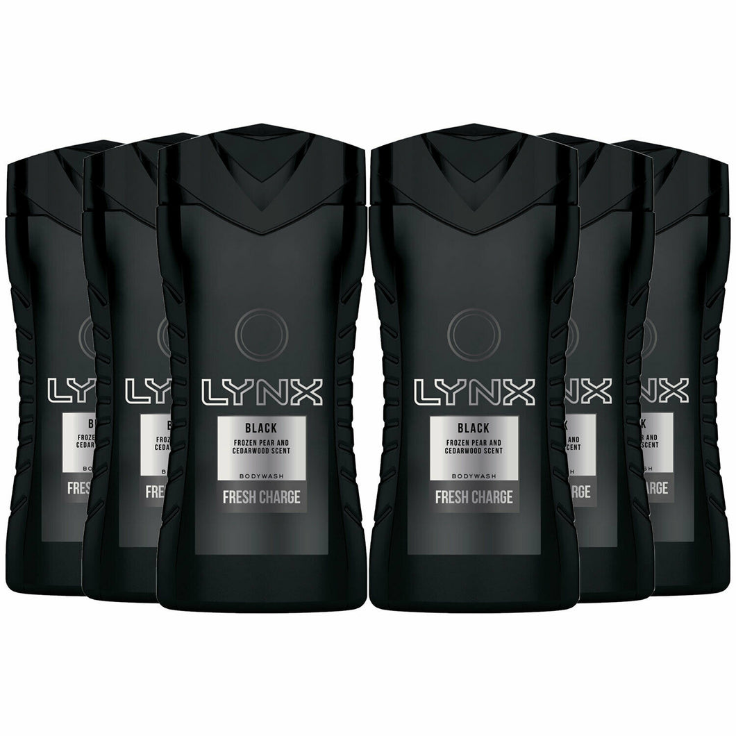 Lynx Fresh Charge Shower Gel Body Wash, Black, 6 Pack, 250ml
