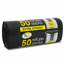 Load image into Gallery viewer, Tidyz Extra Strong Drawstring 50 Black Refuse Sacks Bin Bags