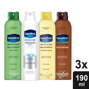 Vaseline 190ml Intensive Care Spray Moisturiser for Dry Skin - 3 Pack