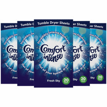 Load image into Gallery viewer, Comfort Tumble Dryer Sheets, Fresh Sky, 5 Packs of 20 wash
