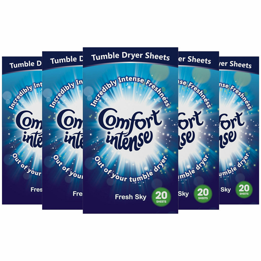Comfort Tumble Dryer Sheets, Fresh Sky, 5 Packs of 20 wash