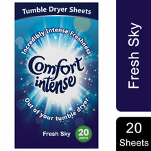 Load image into Gallery viewer, Comfort Tumble Dryer Sheets, Fresh Sky, 5 Packs of 20 wash