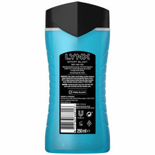 Load image into Gallery viewer, Lynx 3 In 1 Body, Hair And Face Wash, Sport Blast, 6 Pack, 250ml