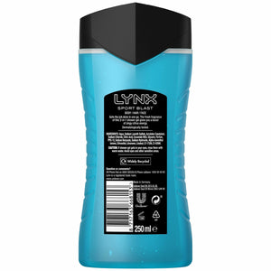 Lynx 3 In 1 Body, Hair And Face Wash, Sport Blast, 6 Pack, 250ml