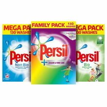 Load image into Gallery viewer, Persil Mega Pack Washing Powder, Non-Bio/Colour/Bio, 1 Pack of 130 Washes
