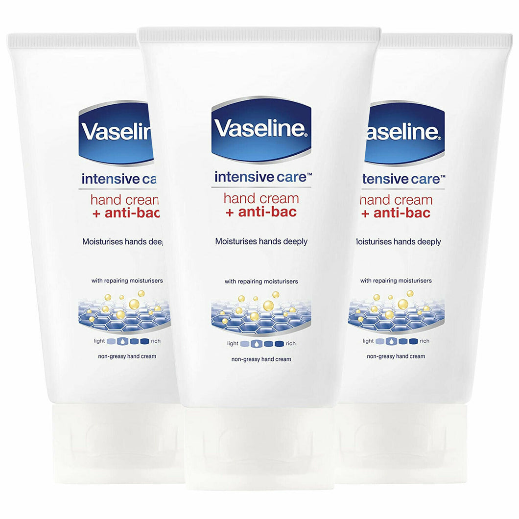 Vaseline Intensive Care Hand Cream + Anti-Bacterial, Pack of 3, 75ml