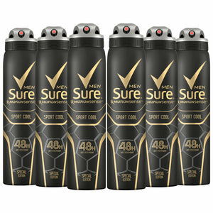 Sure Men Anti Perspirant 48H Protection Sport Cool Deodorant, 6 Pack, 250ml