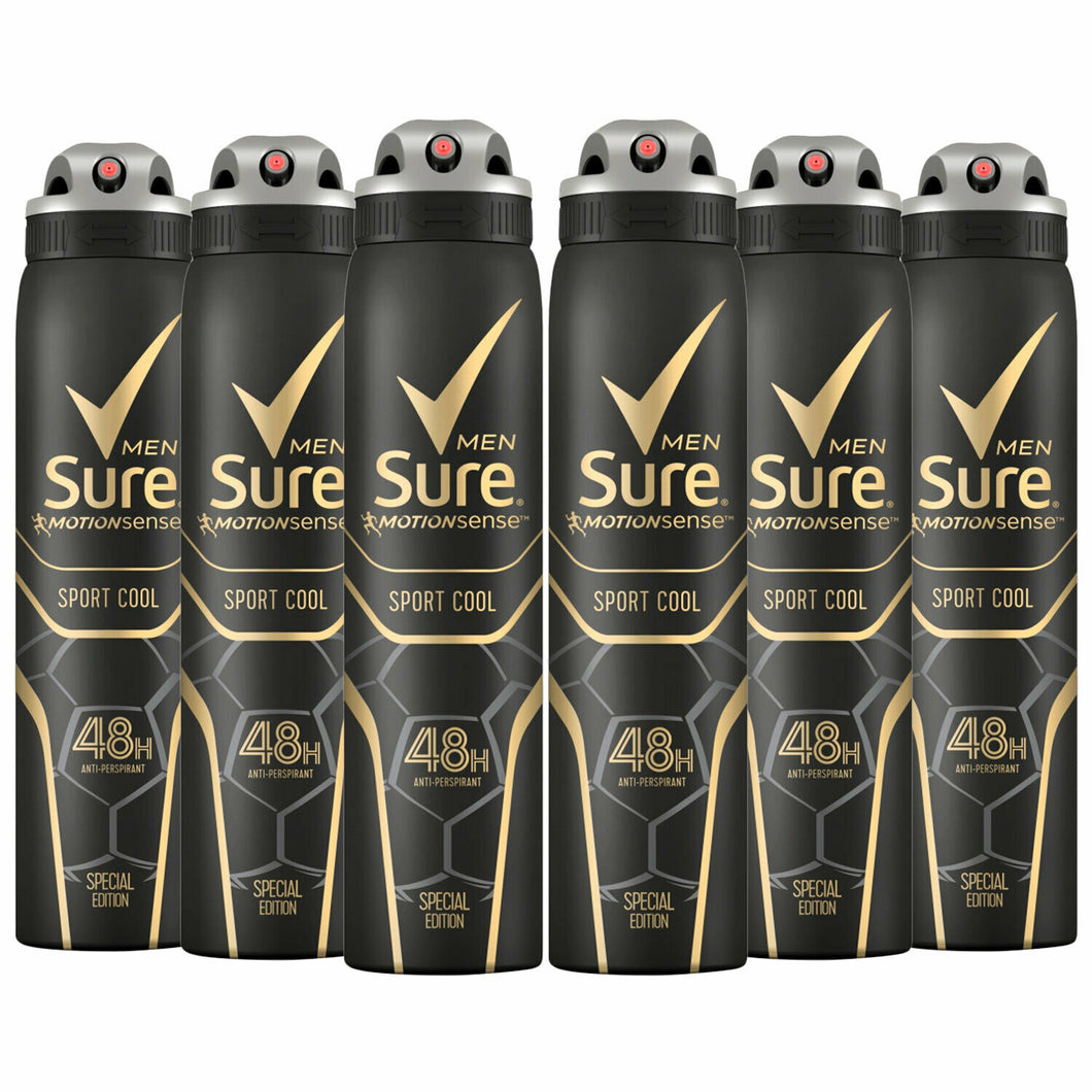 Sure Men Anti Perspirant 48H Protection Sport Cool Deodorant, 6 Pack, 250ml