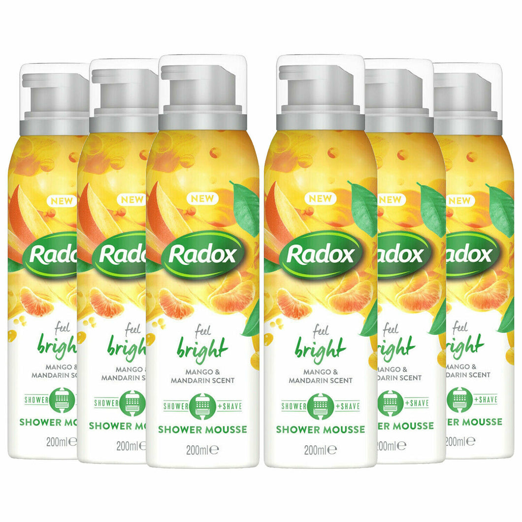 Radox Feel Bright Shower Mousse, Mango & Mandarin,Pack of 6, 200ml